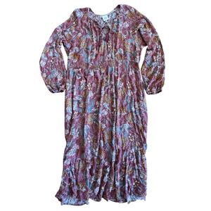 Knox Rose Mauve Floral Boho Maxi Dress with Blue & Mustard Accents